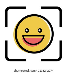 Tag Faces. Cute facial recognition system face scan icon flat style vector icon for apps and websites