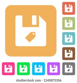 Tag file flat icons on rounded square vivid color backgrounds.