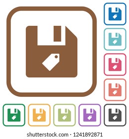Tag file simple icons in color rounded square frames on white background