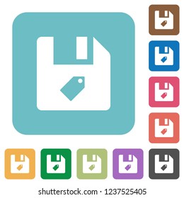 Tag file white flat icons on color rounded square backgrounds