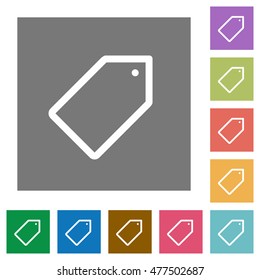 Tag flat icon set on color square background.