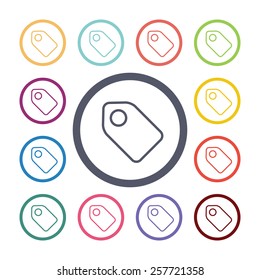 tag flat icons set. Open colorful buttons 