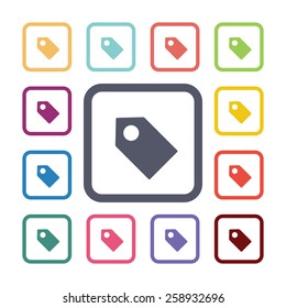 tag flat icons set. Open round colorful buttons. Vector 