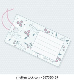 Tag with flowers drawn by hand pattern . Background seamless spots .