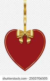 Etiqueta con lazo dorado. Etiqueta roja en blanco con cinta dorada. Marco rojo de papel con lazo dorado. Ilustración vectorial
