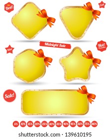 Tag gold iron banner with bow / promotion sale price / star , circle , rectangle