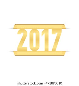 Tag golden color with text 2017. Vector.