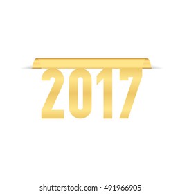 Tag golden color with text 2017. Vector.