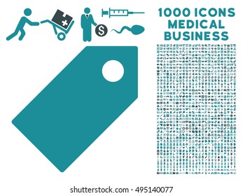 Tag icon with 1000 medical business soft blue vector pictographs. Clipart style is flat bicolor symbols, white background.