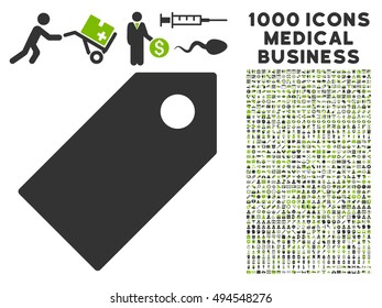 Tag icon with 1000 medical commerce eco green and gray vector design elements. Clipart style is flat bicolor symbols, white background.