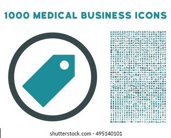 Tag icon with 1000 medical commerce soft blue vector pictographs. Design style is flat bicolor symbols, white background.