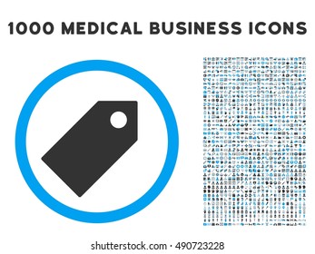 Tag icon with 1000 medical commercial gray and blue vector design elements. Collection style is flat bicolor symbols, white background.