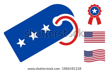 Tag icon in blue and red colors with stars. Tag illustration style uses American official colors of Democratic and Republican political parties, and star shapes. Simple tag vector sign,
