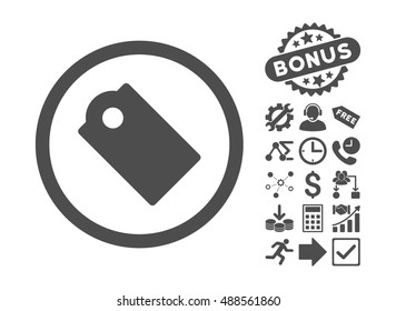 Tag icon with bonus clip art. Vector illustration style is flat iconic symbols, gray color, white background.