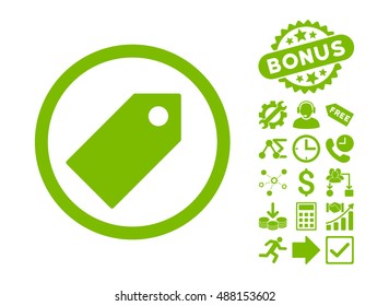 Tag icon with bonus elements. Vector illustration style is flat iconic symbols, eco green color, white background.