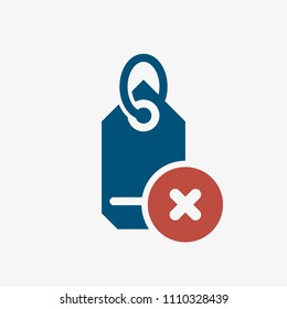 Tag icon, business icon with cancel sign. Tag icon and close, delete, remove symbol. Vector illustration