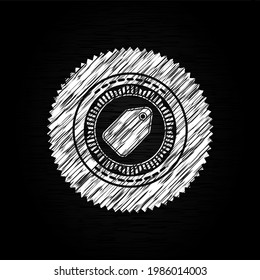 tag icon drawn chalk emblem, retro style, chalk or chalkboard texture. 