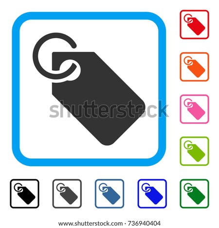 Tag icon. Flat gray pictogram symbol in a light blue rounded rectangle. Black, gray, green, blue, red, orange color variants of Tag vector. Designed for web and application user interface.