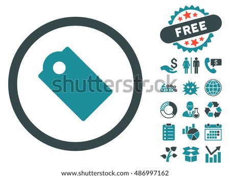 Tag icon with free bonus icon set. Vector illustration style is flat iconic bicolor symbols, soft blue colors, white background.