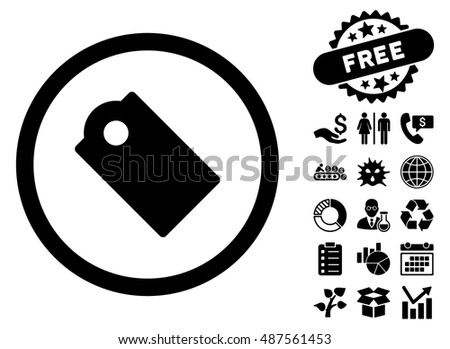 Tag icon with free bonus icon set. Vector illustration style is flat iconic symbols, black color, white background.