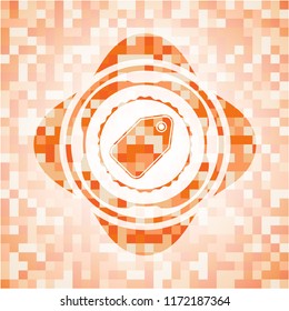 tag icon inside abstract orange mosaic emblem with background