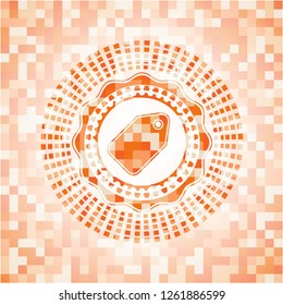 tag icon inside abstract orange mosaic emblem