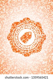 tag icon inside abstract orange mosaic emblem