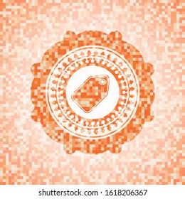 tag icon inside abstract orange mosaic emblem