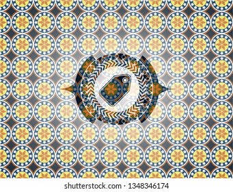tag icon inside arabesque badge background. arabic decoration.