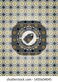 tag icon inside arabesque badge. arabic decoration.