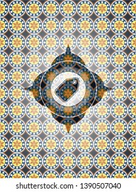 tag icon inside arabic emblem background. Arabesque decoration.