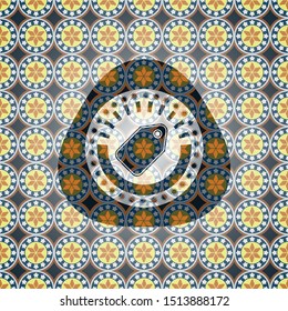 tag icon inside arabic emblem. Arabesque decoration.