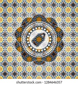 tag icon inside arabic style emblem. Arabesque decoration.