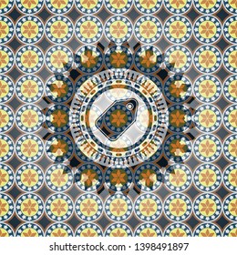 tag icon inside arabic style emblem. Arabesque decoration.