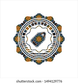 tag icon inside arabic style emblem. Arabesque decoration.