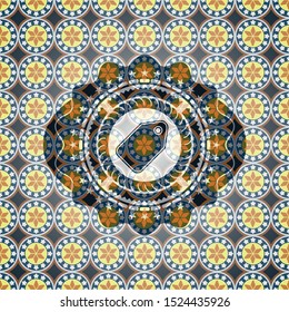 tag icon inside arabic style emblem. Arabesque decoration.