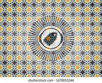 tag icon inside arabic style emblem. Arabesque decoration.