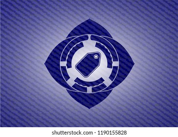 tag icon inside badge with denim texture