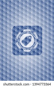 tag icon inside blue badge with geometric pattern.
