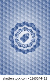 tag icon inside blue emblem or badge with geometric pattern background.