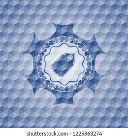 tag icon inside blue hexagon badge.