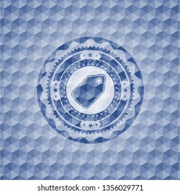 tag icon inside blue hexagon emblem.