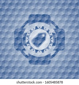 tag icon inside blue polygonal badge.