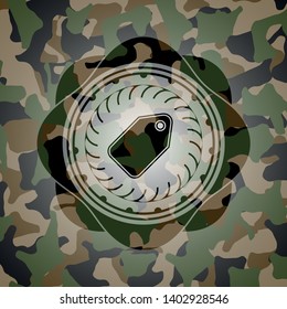 tag icon inside camouflaged emblem