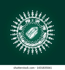 tag icon inside chalkboard emblem