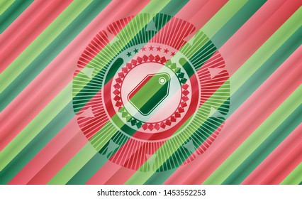 tag icon inside christmas colors style badge.