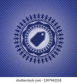 tag icon inside emblem with denim high quality background