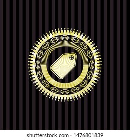 tag icon inside golden emblem or badge