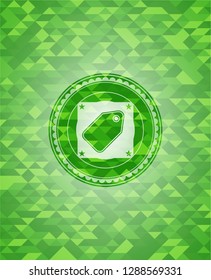 tag icon inside green emblem with mosaic ecological style background