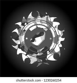 tag icon inside grey camouflaged emblem
